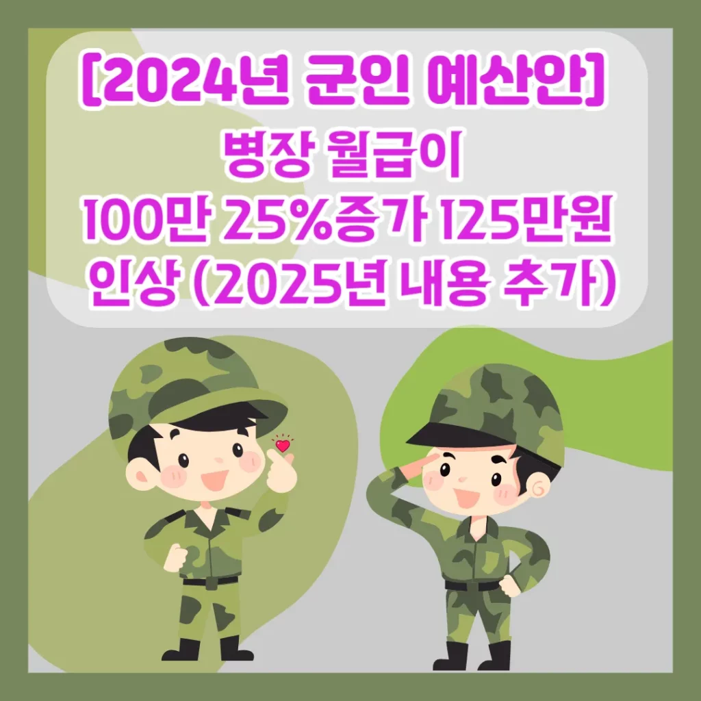 [2024년 군인 예산안] 2024년 병장 월급이 100만 25%증가 125만원으로 인상 (2025년 내용 추가)